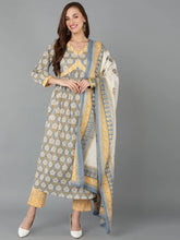 Women Cotton Printed Floral Kurta Trousers-VKSKD1386A